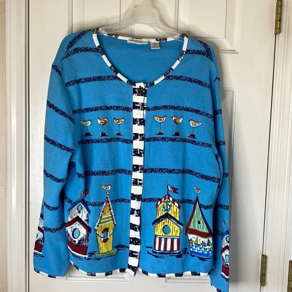 Onque Casual Nautical Ladies Button Down Sweater XL - Picture 1 of 7